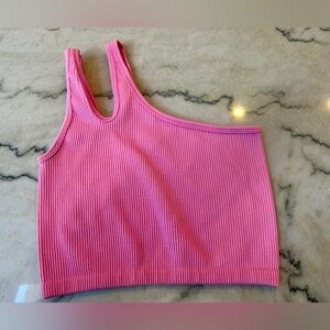 Offline by Aerie, one shoulder cropped tank, pink, size S